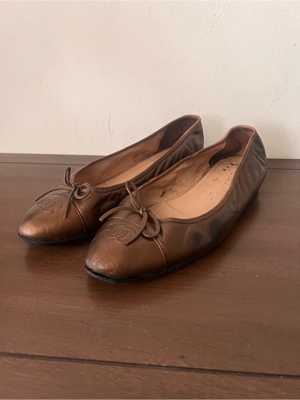 Chanel Ballet Flats - Size 40 - Rare Bronze Brown Color
